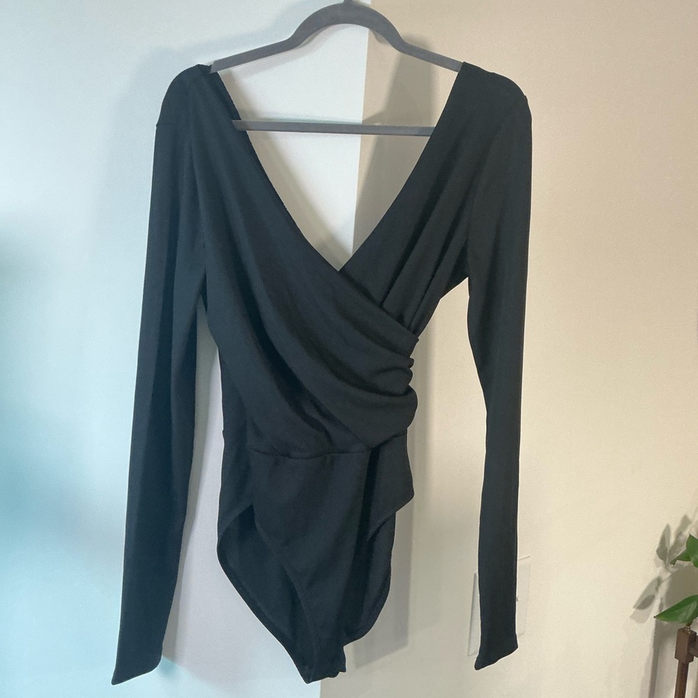 Topshop Black Wrap Bodysuit